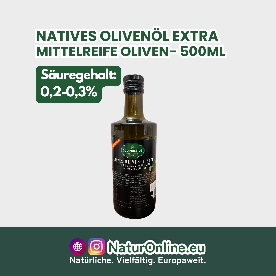 GOURMENOS Natives Olivenöl Extra - 500ml - mittelreife Oliven