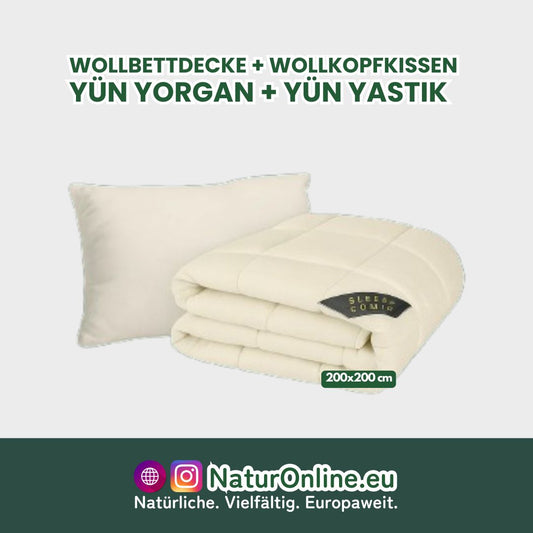 Wollbettdecke + Wollkopfkissen – 100% Wolle