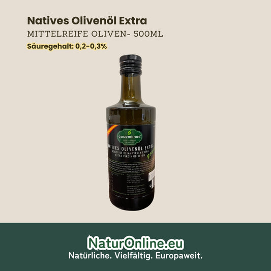 GOURMENOS Natives Olivenöl Extra - 500ml - mittelreife Oliven